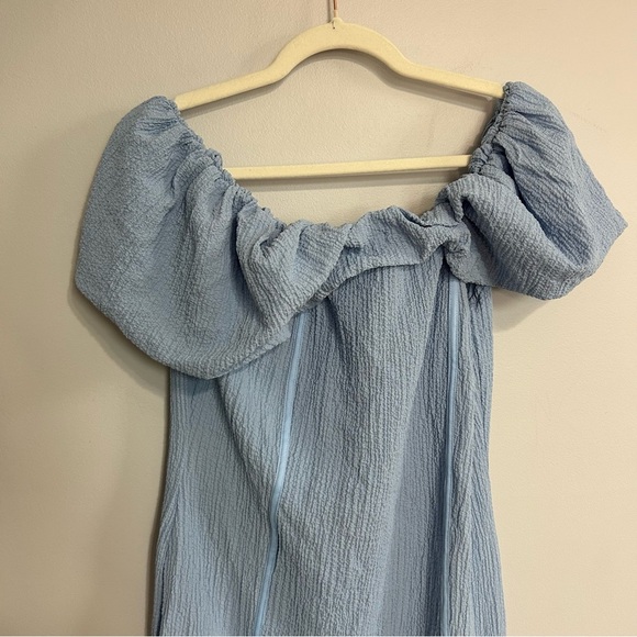 NWT Nasty Gal Naanaa Ruched Fabric Bardot Mini Dress Blue Off-Shoulder Size 10 - Picture 2 of 8